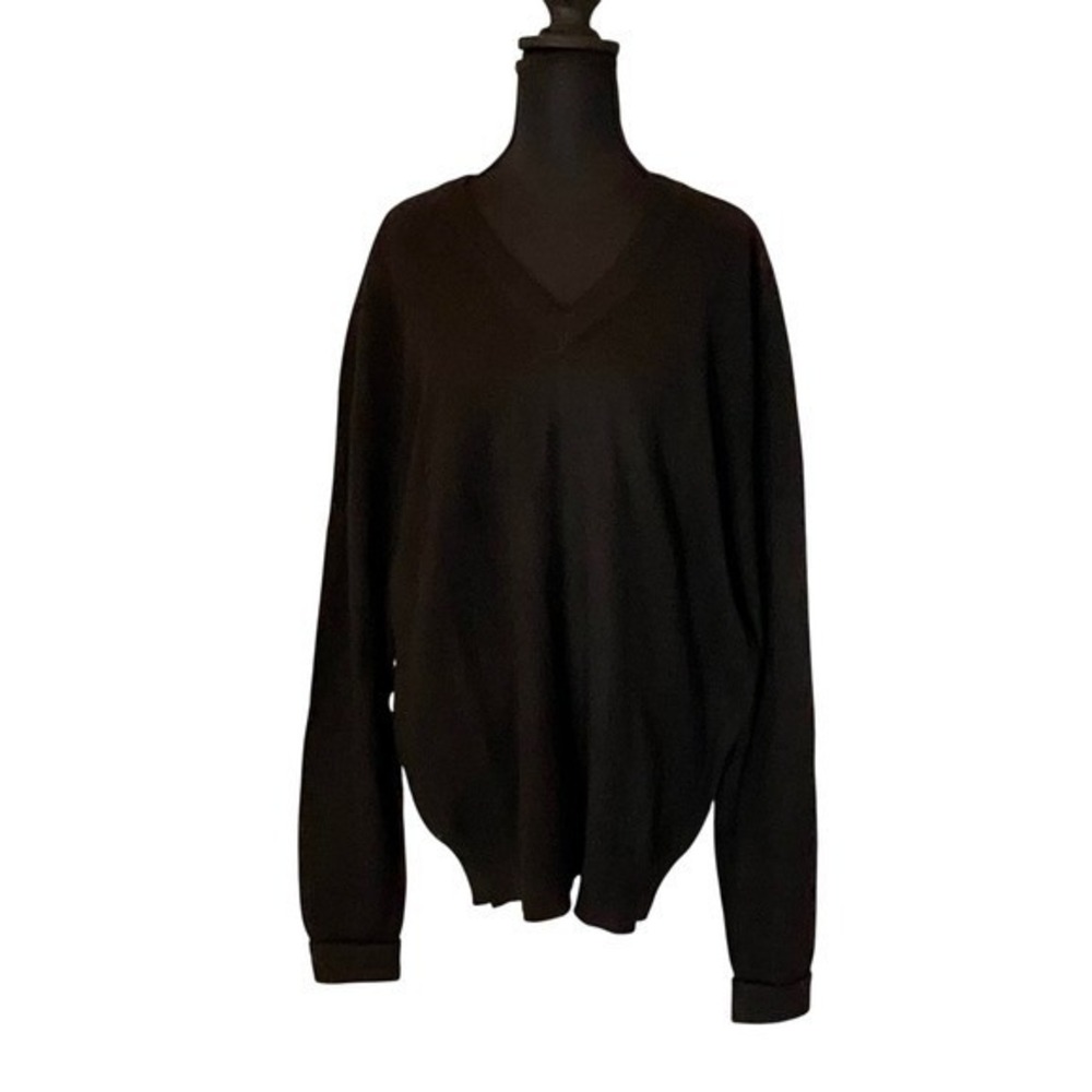 Clan Douglas 100 Cashmere‎ V  Neck Sweater Scotland Black Mens LT Quiet Luxury